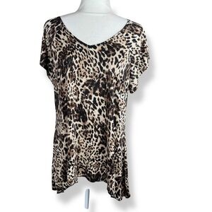 Y2K 2000s Leopard Print Sequin Tunic Top Womens Size Large Festival Disco Safari